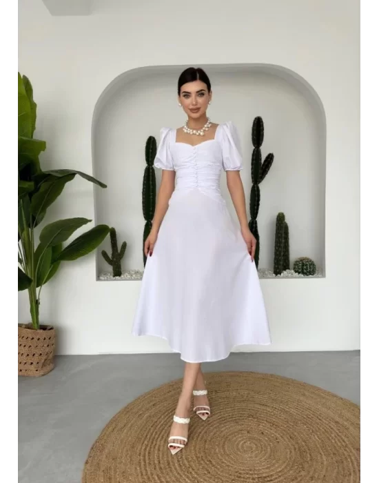 Kare Yaka Düğmeli Elbise