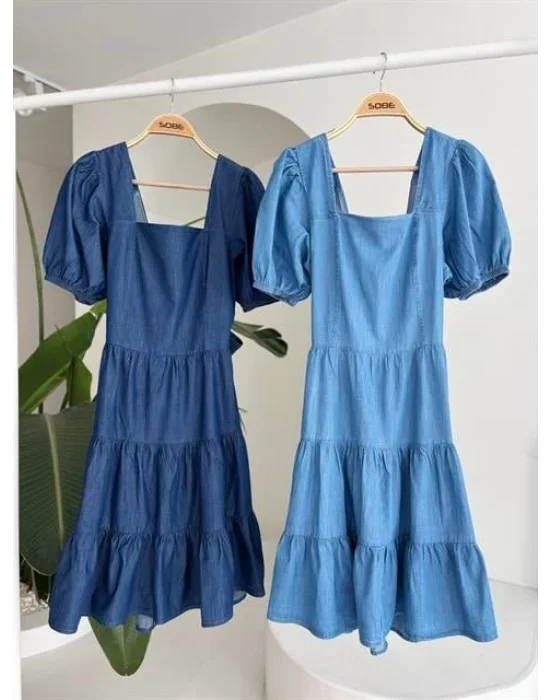 Kare Yakalı Ve Gipe Detaylı Tensel Elbise 2883