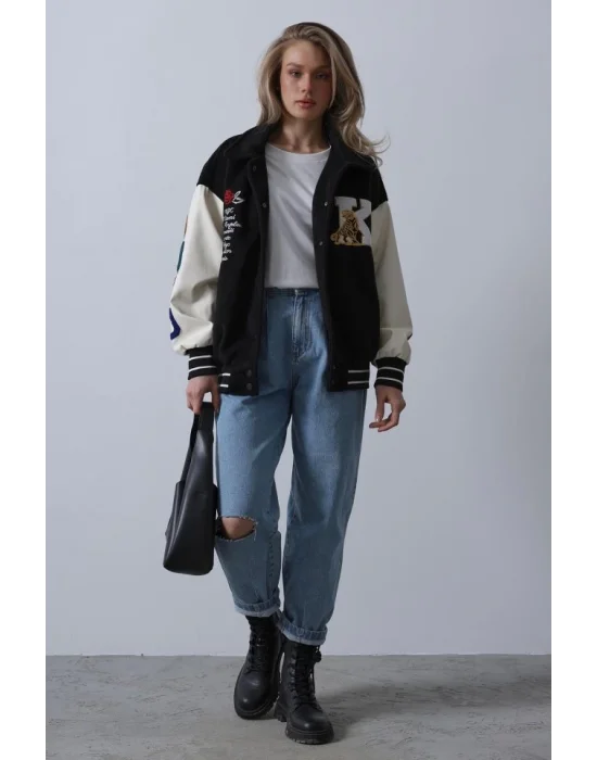 Kaşe Biker Ceket - Siyah