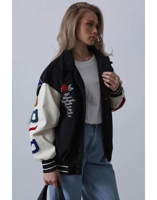Kaşe Biker Ceket - Siyah