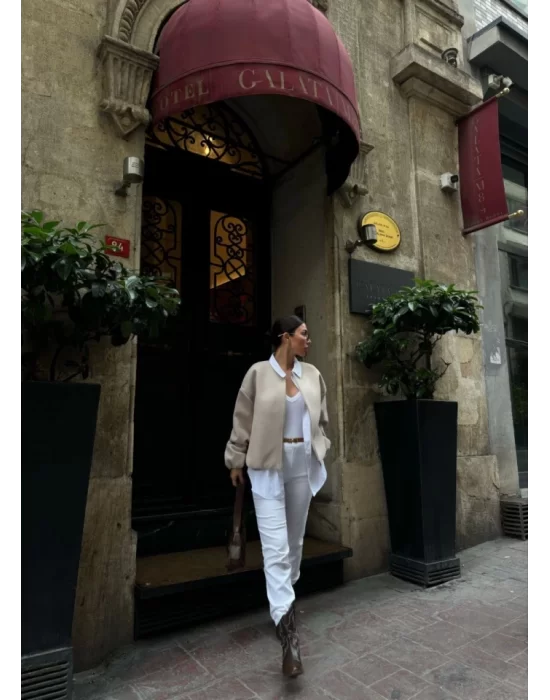 Kaşe Kaşmir Fermuarlı CEKET - Bej
