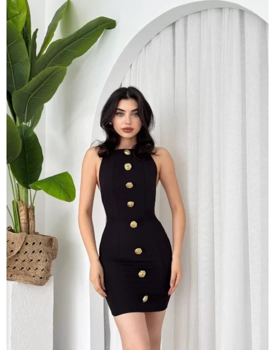 Katalina Gül Düğmeli Elbise