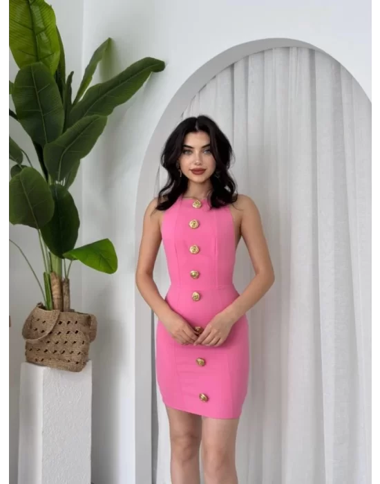 Katalina Gül Düğmeli Elbise