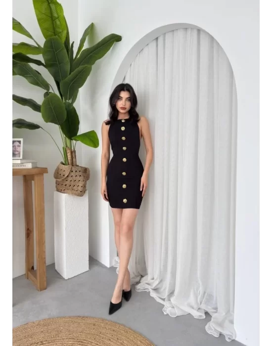 Katalina Gül Düğmeli Elbise