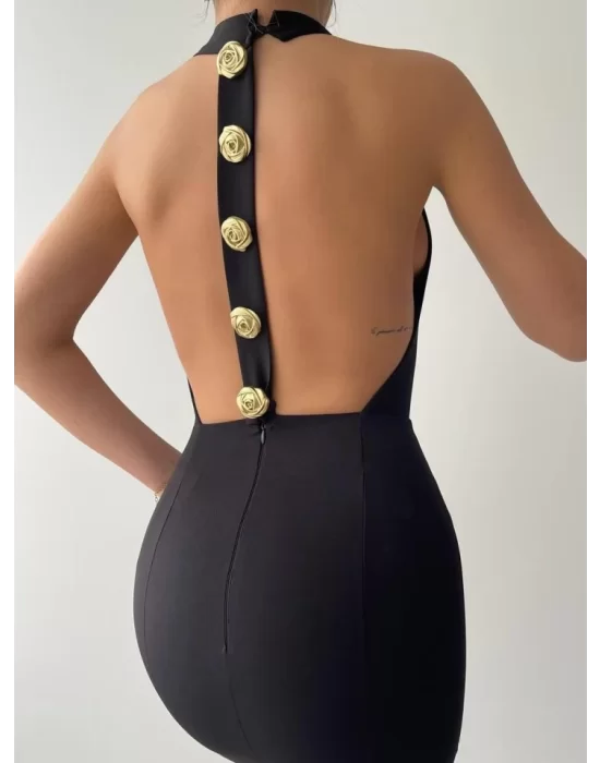 Katalina Gül Düğmeli Elbise