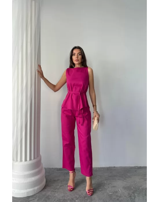 KETEN BLUZ - PANTOLON TAKIM MASSİMO MODELSCREAT KUMAŞ - Fuşya