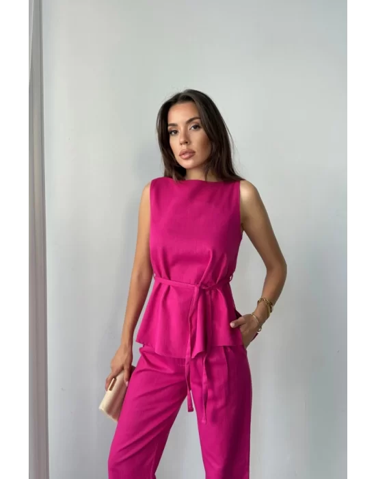 KETEN BLUZ - PANTOLON TAKIM MASSİMO MODELSCREAT KUMAŞ - Fuşya