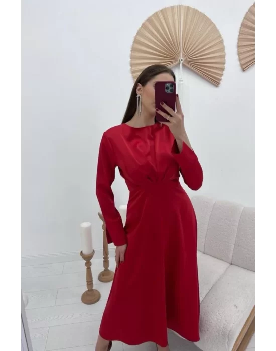Kırmızı Saten Uzun Elbise