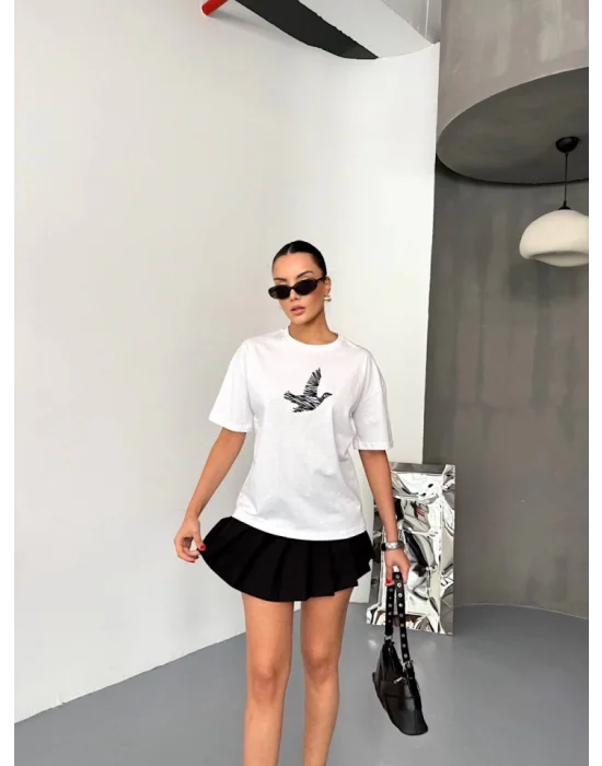 Kısa Kol Baskılı T-shirt - Beyaz
