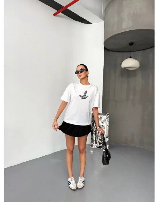 Kısa Kol Baskılı T-shirt - Beyaz