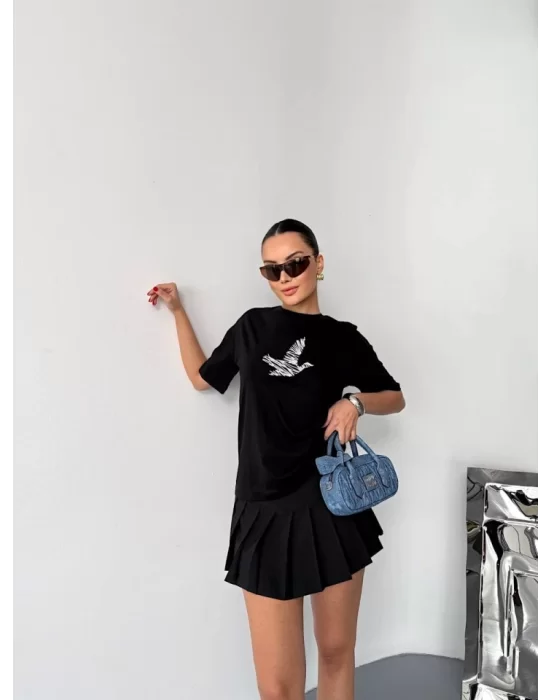 Kısa Kol Baskılı T-shirt - Siyah