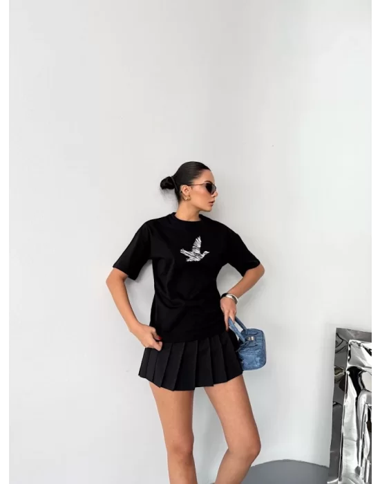 Kısa Kol Baskılı T-shirt - Siyah