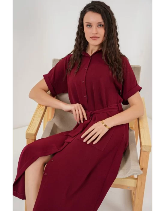 Kısa Kol Elbise 2214 - Bordo