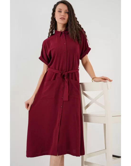 Kısa Kol Elbise 2214 - Bordo