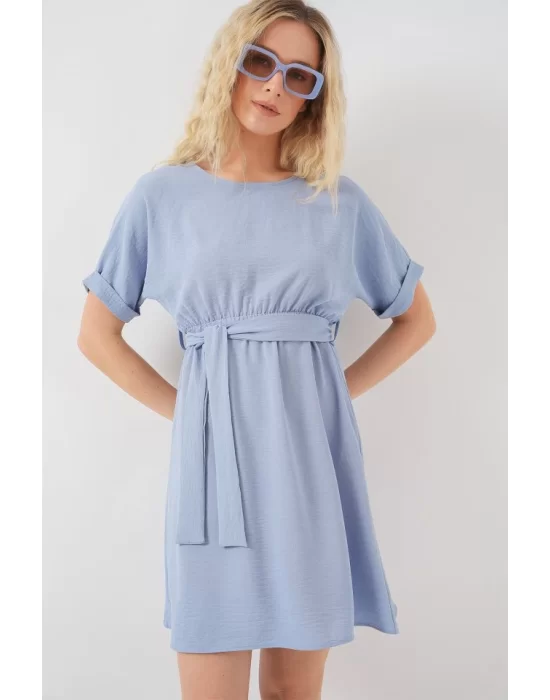 Kısa Kol Mini Ayrobin Elbise 2572 - Mavi