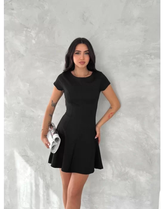 Kısa Kollu Mini Elbise - Siyah