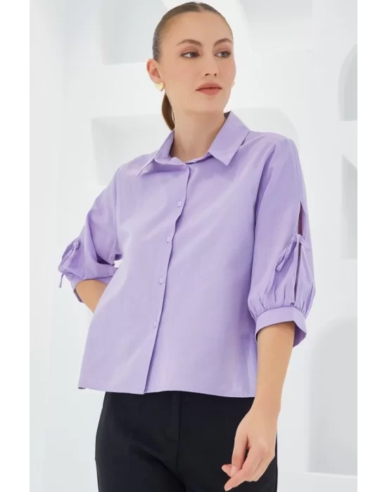 Kol Detaylı Lila Crop Gömlek 20246