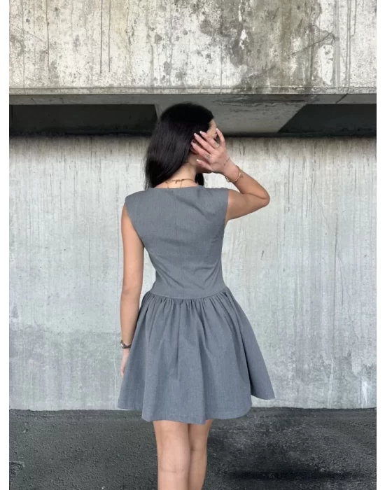Kolsuz Mini Elbise- Gri