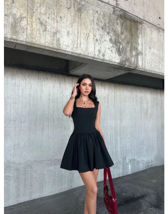 Kolsuz Mini Elbise- Siyah
