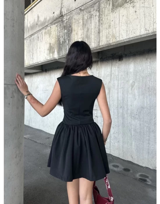Kolsuz Mini Elbise- Siyah