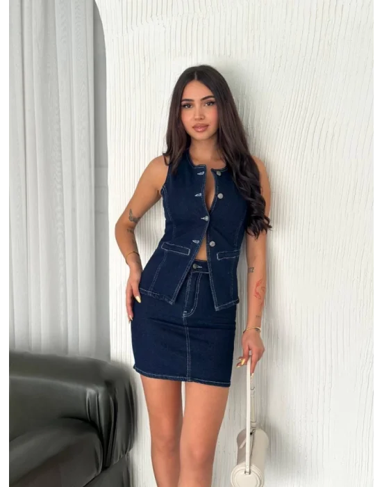 Kot Jeans Etekli Ikili Takım - Lacivert