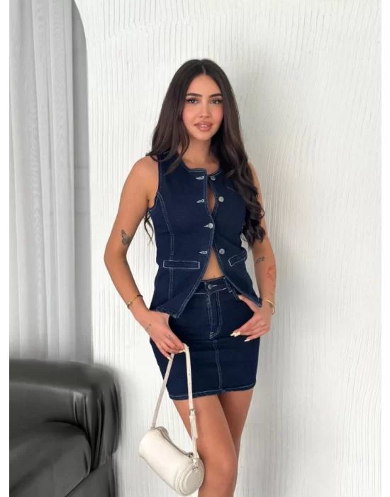 Kot Jeans Etekli Ikili Takım - Lacivert