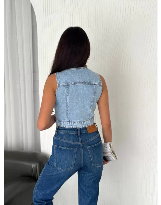 Kot Jeans Yelek - Buz Mavisi