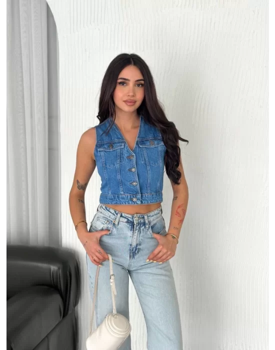 Kot Jeans Yelek - Mavi
