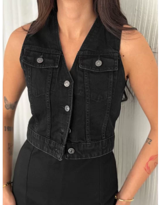 Kot Jeans Yelek - Siyah