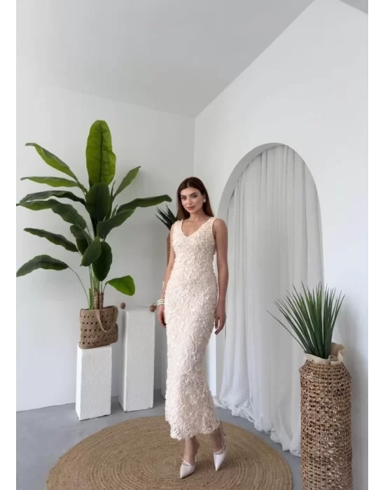 Kren Gül Detaylı Elbise