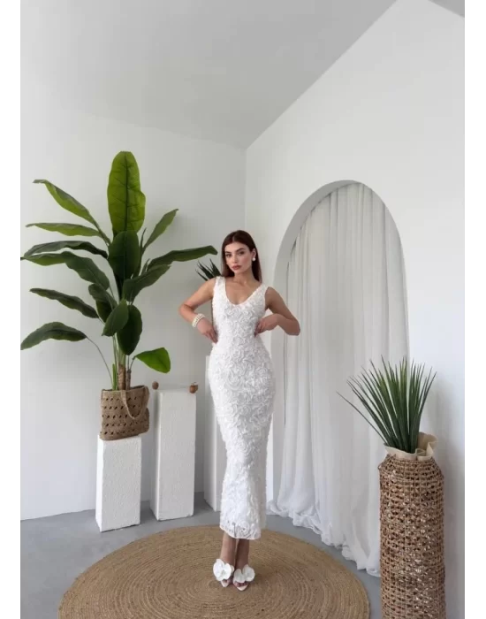 Kren Gül Detaylı Elbise