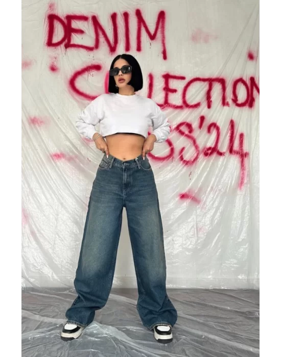 Mavi Geniş Paça Jeans Pantolon