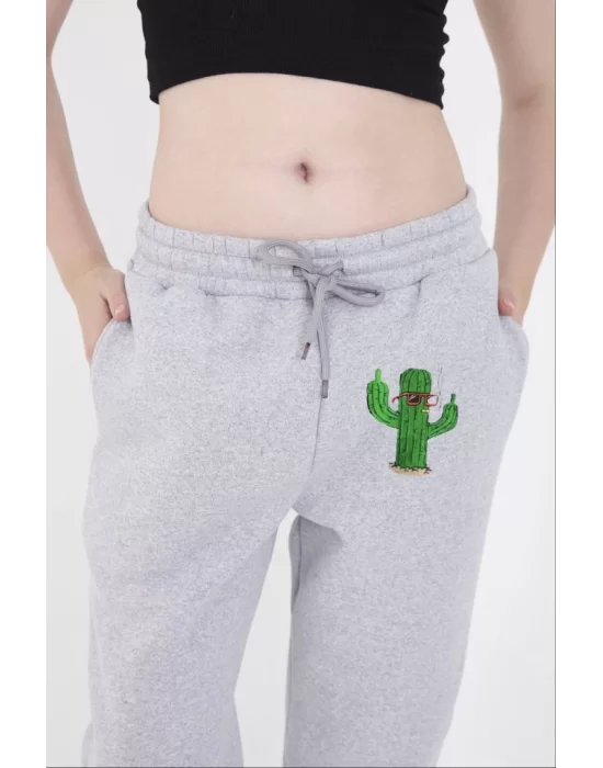 Lastikli Baskılı Eşofman Pantolon - Gri