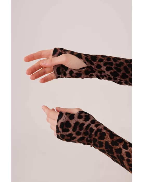 Leopar Desen Basic Bluz