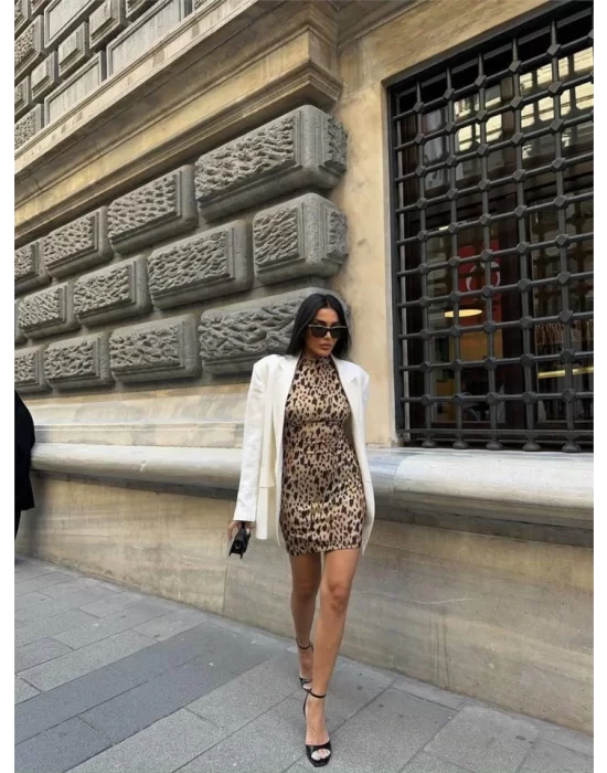 LEOPAR KISA ELBİSE SANDY - Leopar
