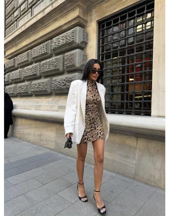 LEOPAR KISA ELBİSE SANDY - Leopar