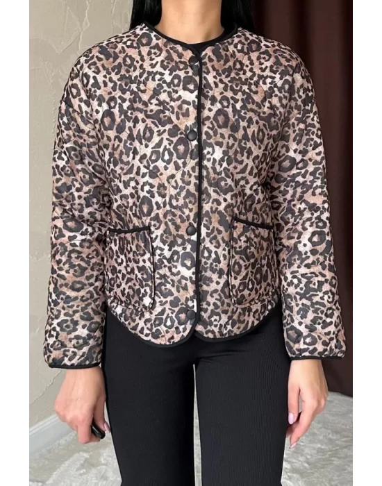 Leopar Leopar Desenli Kapitone Ceket