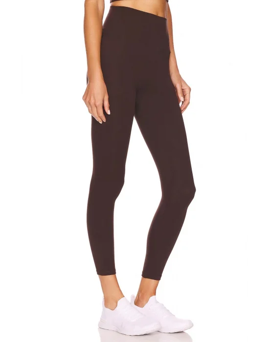 MetuCa Kadın Kahverengi Yüksek Bel Toparlayıcı Likralı İpek Jarse Kumaş Spor ve Günlük Tayt