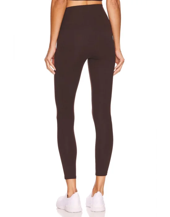 MetuCa Kadın Kahverengi Yüksek Bel Toparlayıcı Likralı İpek Jarse Kumaş Spor ve Günlük Tayt