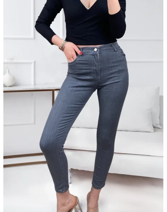 Likralı Yüksek Bel Jean Pantolon