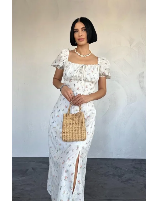 Lila Çiçekli Yazlık Elbise