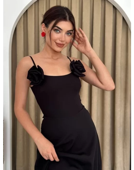 Matilda Gül İp Askılı Elbise