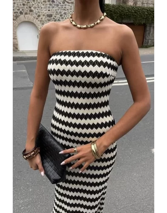 Maura Desenli Straplez Elbise 2770