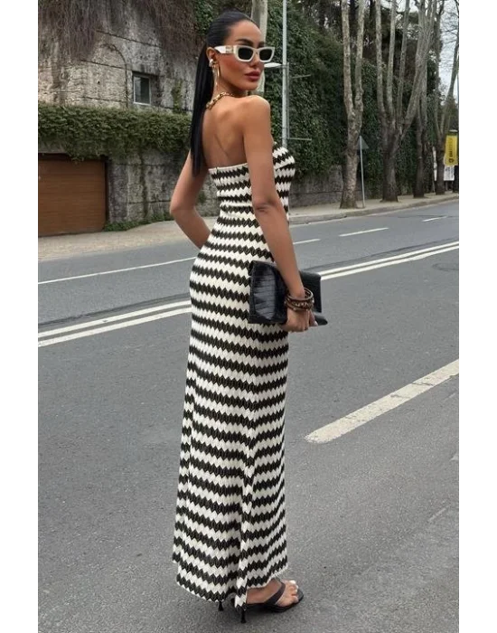 Maura Desenli Straplez Elbise 2770