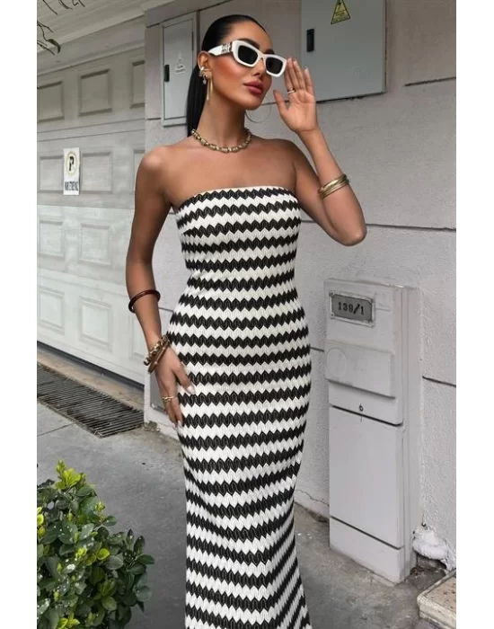 Maura Desenli Straplez Elbise 2770