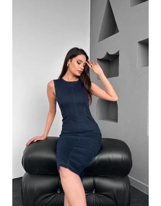 Mavi Arkası Fermuarlı Kot Elbise