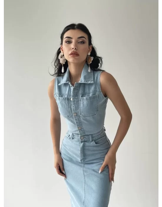 Meldia Jean Sıfır Kollu Elbise