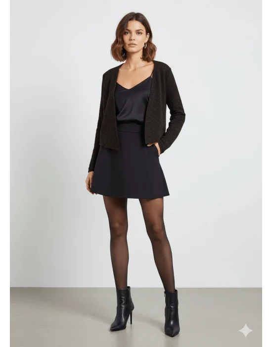 MetuCa Kadın Acı Kahverengi Melanj Yakasız Regular Fit Triko Ceket Hırka