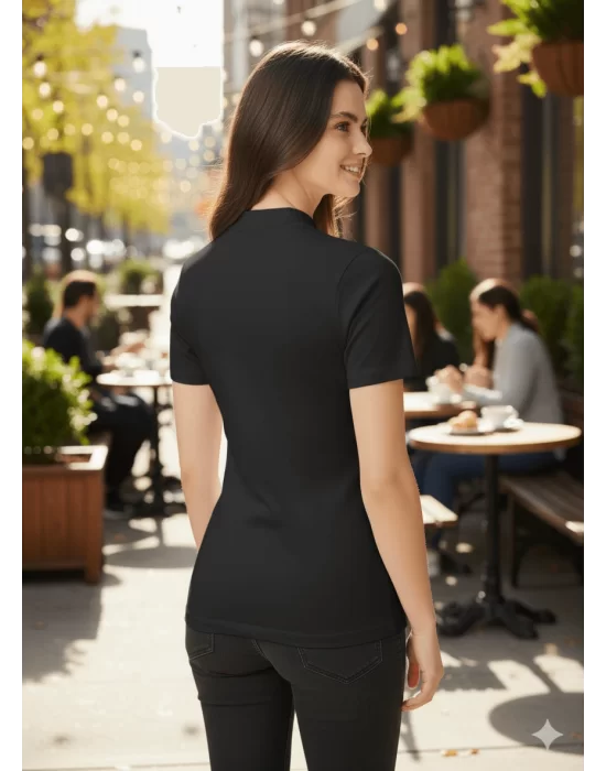 MetuCa Kadın Siyah Balıkçı Yaka Likralı Pamuklu Vücudu Saran Basic Fit Tişört Bluz