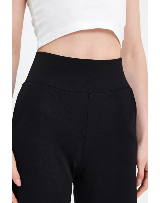 MetuCa Kadın Siyah Korsaj  Yüksek Bel Cepli Palazzo Geniş Paça Krep Kumaş Pantolon